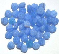 50 9mm Matte Marble Light Sapphire Flower Beads